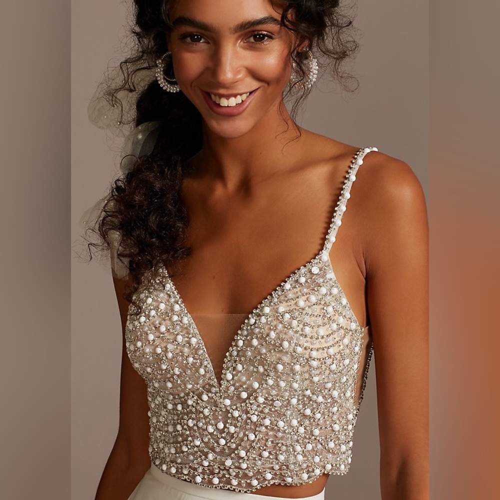 DB Studio embellished spaghetti strap wedding separates top